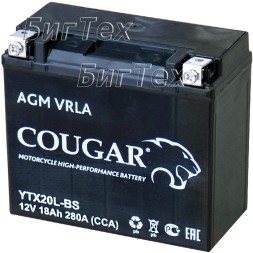 Мото аккумулятор COUGAR YTX20L-BS AGM VRLA 18 Ач