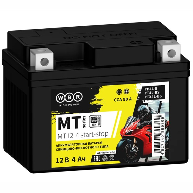 Мото аккумулятор WBR MT12-4 4Ah 90A Start-Stop (YTX4L) 