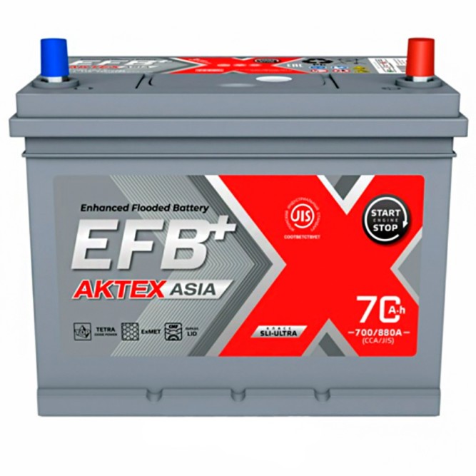 Аккумулятор автомобильный АКТЕХ EFB ASIA 75D23L 70Ah 700A