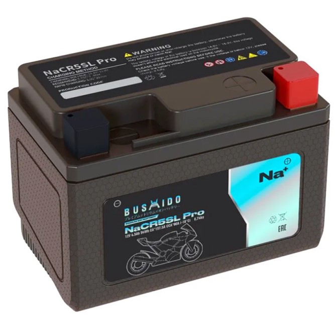 Мото аккумулятор натрий ионный Na+ BUSHIDO NaCR5SL pro 4.5Ah 90A 12V (YTX4L, YTZ5S)