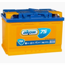 Аккумулятор автомобильный Аком 75 Ач Евро 750А обр. пол. Аккумулятор автомобильный Аком 75 Ач Евро 750А обр. пол.