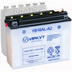 Мото аккумулятор ИРКУТ YB16AL-A2 16,8 Ач 210 А Мото аккумулятор ИРКУТ YB16AL-A2 16,8 Ач 210 А