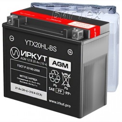 Мото аккумулятор ИРКУТ YTX20HL-BS AGM 21 Ач Мото аккумулятор ИРКУТ YTX20HL-BS AGM 21 Ач