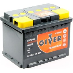 Аккумулятор автомобильный GIVER HYBRID 60 Aч, 500А п.п Аккумулятор автомобильный GIVER HYBRID 60 Aч, 500А п.п