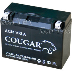 Мото аккумулятор COUGAR YTX24HL-BS, YTX18L-BS AGM VRLA 20 Ач Мото аккумулятор COUGAR YTX24HL-BS, YTX18L-BS AGM VRLA 20 Ач