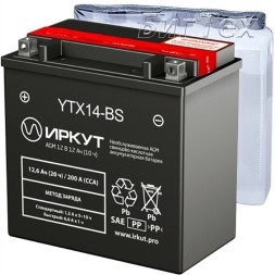 Мото аккумулятор ИРКУТ YTX14-BS AGM 12.6 Ач Мото аккумулятор ИРКУТ YTX14-BS AGM 12.6 Ач