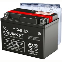 Мото аккумулятор ИРКУТ YTX4L-BS AGM 3.6 Ач Мото аккумулятор ИРКУТ YTX4L-BS AGM 3.6 Ач