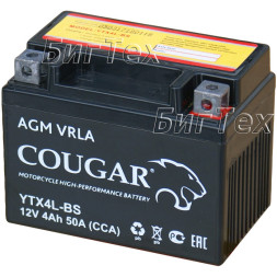 Мото аккумулятор COUGAR YTX4L-BS AGM VRLA 4 Ач Мото аккумулятор COUGAR YTX4L-BS AGM VRLA 4 Ач