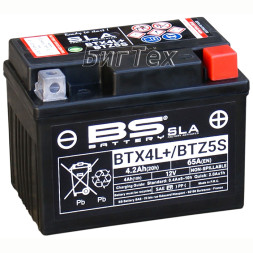 Мото аккумулятор BS BTX4L+/BTZ5S SLA 4.2 Ач (YTX4L) Мото аккумулятор BS BTX4L+/BTZ5S SLA 4.2 Ач (YTX4L)
