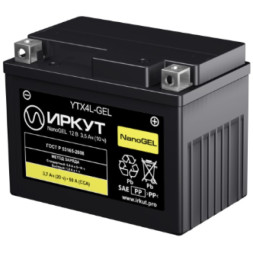 Мото аккумулятор ИРКУТ YTX4L-GEL 3,7Ач 50А о.п. Мото аккумулятор ИРКУТ YTX4L-GEL 3,7Ач 50А о.п.