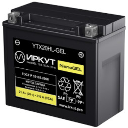 Мото аккумулятор ИРКУТ YTX20HL-GEL 21Ач 310А о/п Мото аккумулятор ИРКУТ YTX20HL-GEL 21Ач 310А о/п